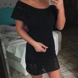 Black off shoulder ruffle